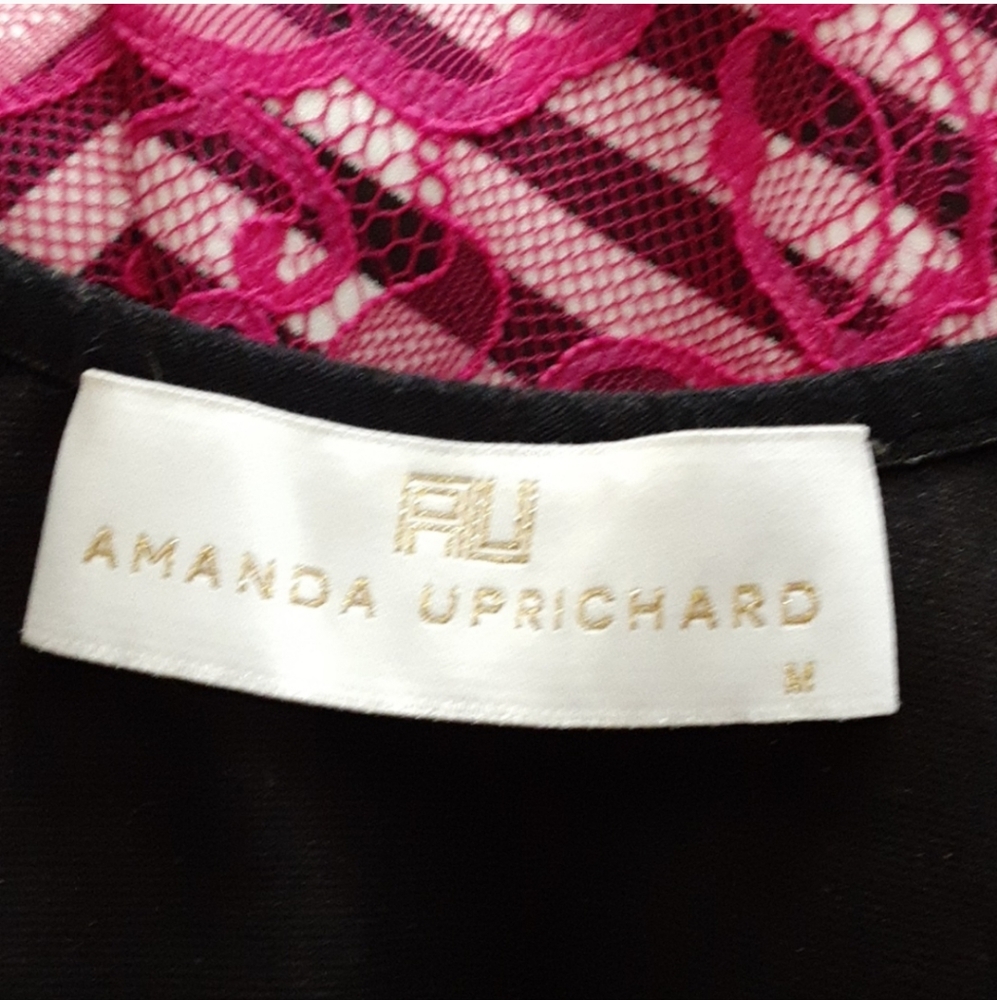 Amanda Uprichard Nadia Lace Skater Dress Pink Striped Gold Zip Fit & Flare M - Picture 6 of 7